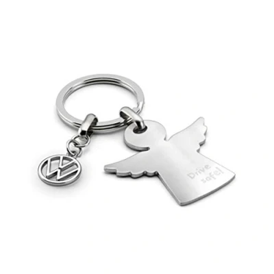 Afbeelding van Volkswagen Sleutelhanger beschermengel drive safe roestvrij staal 7E9087010, VW collectie, 70 x 40 mm, zilver, klassiek, zilver., klassiek
