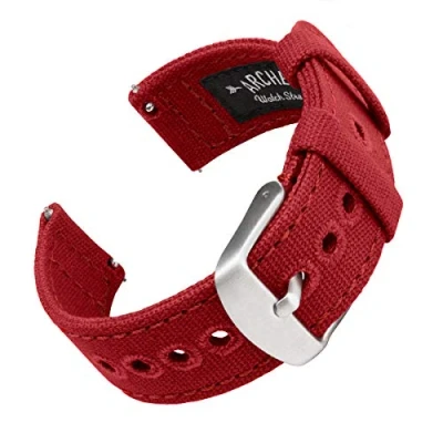 Afbeelding van Archer Watch Straps Horlogebandje van canvas voor dames en heren Vervangende polsband Meerdere kleuren 18 mm, 20 22 Carmine Rood, Casual, klassiek
