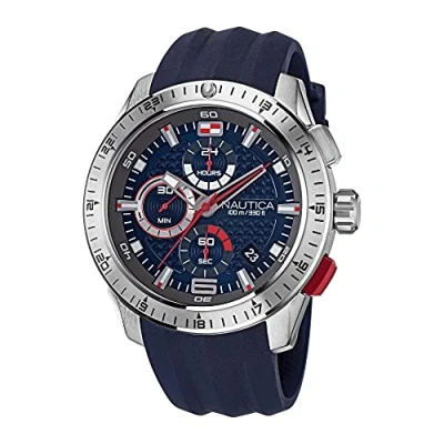 Afbeelding van Nautica Heren quartz horloge roestvrij staal siliconen band blauw 24 (model: NAPNSF108), Blauw, riem, Riem