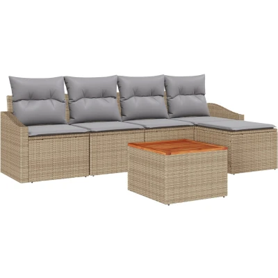 Afbeelding van vidaXL 6 delige Tuinbank Set met Kussens Beige Poly Rattan Acacia