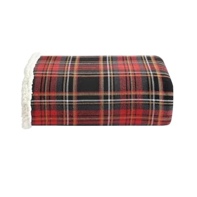 Afbeelding van Eddie Bauer Sprei, superzacht omkeerbaar beddengoed van katoenflanel sherpa, ideaal cadeau voor Kerstmis en witte olifanten, gezellige woondecoratie met ruiten (rode ruitpatroon, berg,