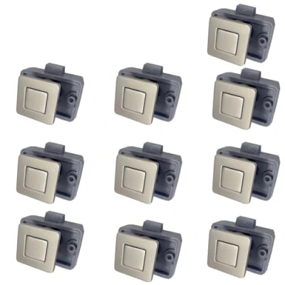 Afbeelding van MTSmart Set van 10 metalen drukknopsloten Vierkant Voor campers, caravans, boten, jachten, marine, campers Zonder sleutel Nikkel parelmoer