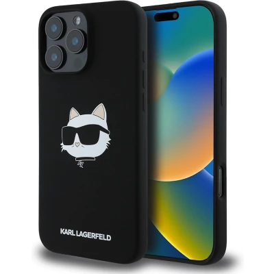 Afbeelding van Karl Lagerfeld Backcase hoesje geschikt voor iPhone 16 Pro Max Effen Zwart Silicone