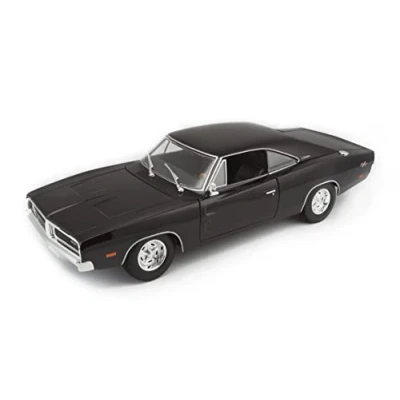 Afbeelding van Maisto Dodge Charger R/T (1969): miniatuurauto in schaal 1:18, beweegbare deuren, motorkap en kofferbak, draaibaar, 24 cm, zwart (531387B)