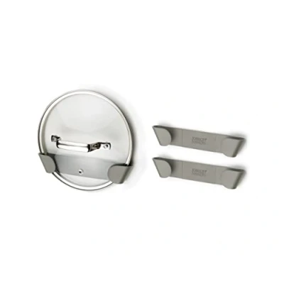 Afbeelding van Joseph Duo Set van 3 dekselhouders voor potten en potten, zelfklevende wandopbergorganizer, geschikt deksels tot 24 cm, m VHB band inbegrepen, grijs
