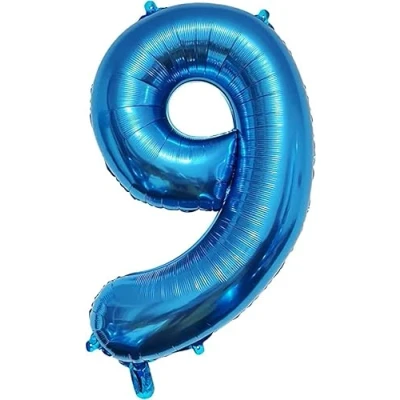 Afbeelding van PROMYSTICAL Verjaardagsballon 9 jaar blauw 101 cm ballon cijfer 9, decoratie voor 9e verjaardag feestdecoratie vliegt dankzij helium