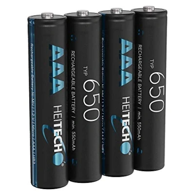 Afbeelding van HEITECH 650 AAA Micro batterij 4 oplaadbare NiMH batterijen met ten minste 550 mAh en 1,2 V lage zelfontlading voor apparaten een hoog stroomverbruik ideaal de telefoon
