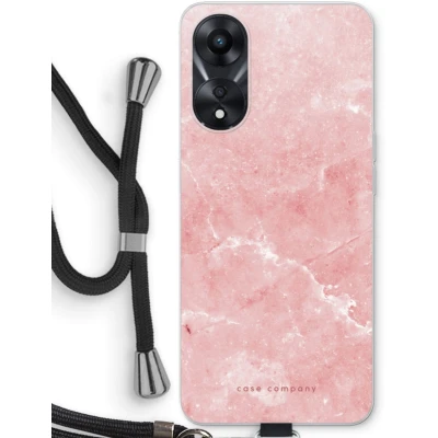 Afbeelding van Case Company® hoesje met Koord geschikt voor Oppo A78 5G Roze marmer Telefoonhoesje Zwart Bescherming aan alle Kanten en Over de Schermrand