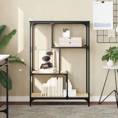 Afbeelding van Boekenrek 81x36x115 cm bewerkt hout en staal sonoma eikenkleur