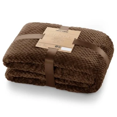 Afbeelding van DecoKing Henry knuffeldeken van 220 x 240 cm, bruin, deken, microvezel, woondeken, sprei, fleece, zacht, behaaglijk, Scandinavische stijl, chocolade