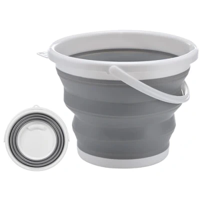 Afbeelding van NEEZ Opvouwbare zegel, 10 l, intrekbare reinigingsemmer voor huishouden en strand, kunststof emmer, ideaal camping outdoor activiteiten (grijs)