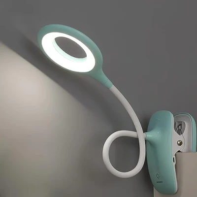 Afbeelding van LED Clip Licht Leeslamp Bureaulamp met Touch Schakelaar, Nachtlampje voor Kinderen, Flexibele Hals Klem lamp, USB Oplaadbare Op Boek Studeren Werk, Blauw