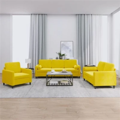 Image de vidaXL Ensemble de canapés 3 pcs avec coussins Jaune Velours