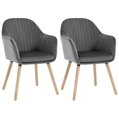 Afbeelding van WOLTU BH95dgr 2 eetkamerstoelen, donkergrijs, zitting van fluweel, stoel voor keuken/woonkamer/café, stuks