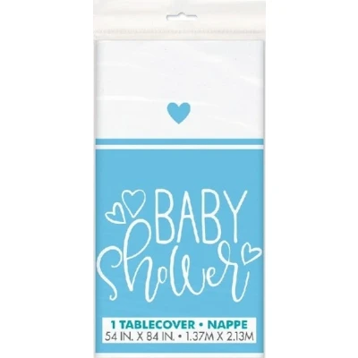 Afbeelding van Baby Shower tafelkleed hartjes blauw 137 x 213cm