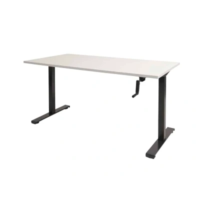 Afbeelding van Dextro slinger zit/sta 180x80cm, hoogte verstelbare werkplek dmv slinger, T poot frame. Frame kleur aluminium (RAL9006) en blad Logan eiken.