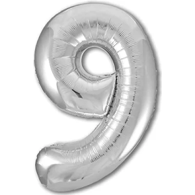 Afbeelding van Ballon 9e verjaardag nummer 9 zilver metallic XXL reuzen 100 cm decoratie lucht of helium