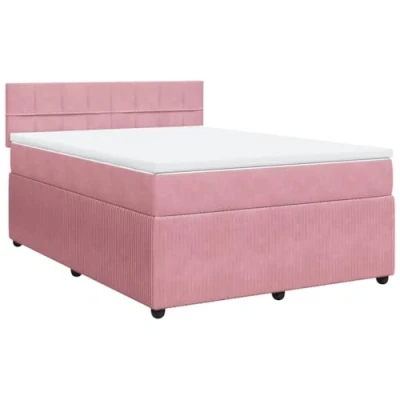 Image de vidaXL Sommier à lattes de lit avec matelas Rose 160x200 cm Velours