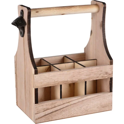 Afbeelding van UNUS® Flessendrager van hout voor 6 flessen, bierdrager met flesopener