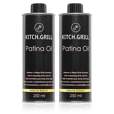 Afbeelding van KitchGrill® Bak en verzorgingsolie 2 x 250 ml patina olie voor gietijzeren pannen pannen, roosters, grillplaten, Nederlandse ovens enz. gietijzer, smeedijzer,