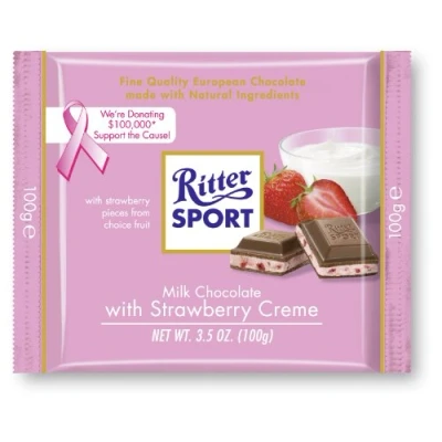 Afbeelding van Ritter Sport 12 stuks melkchocoladerepen met aardbeiencrème, 100 ml