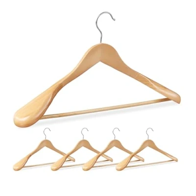 Afbeelding van Relaxdays kledinghangers set 5 stuks voor pakken brede schouder kleerhangers hout Naturel