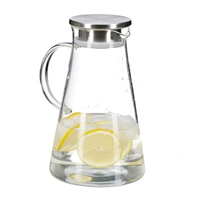 Afbeelding van Relaxdays waterkan met deksel 1.8 l glazen karaf sapkan schenkkan filter