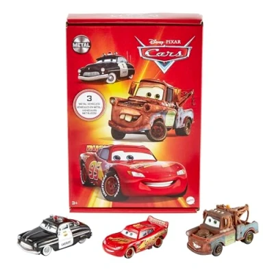 Image de Mattel Disney Pixar Cars coffret 3 véhicules Radiator Springs à l’échelle 1/55, voitures Flash McQueen, Shérif et Martin, jouet pour enfant, HBW14