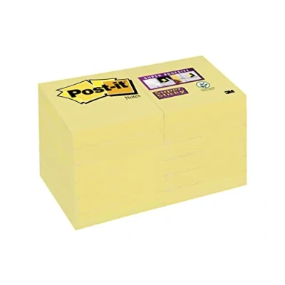 Afbeelding van Post it Super Sticky Notes, 90 Vel, Ft 47,6 X Mm, Geel, Pak Van 12 Blokken Memoblok
