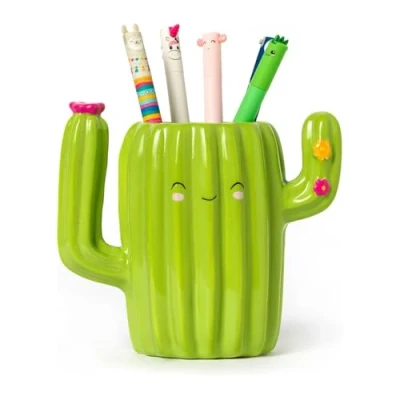 Afbeelding van Legami Keramische pennenhouder, bureau vrienden 12,5 x 7,5 cm, cactus thema, kantoor, handbeschilderd