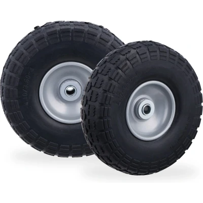 Afbeelding van Relaxdays steekwagenwiel 4.1/3.5 4 rubber 2 stuks bolderkarwiel antilekband Zwart grijs