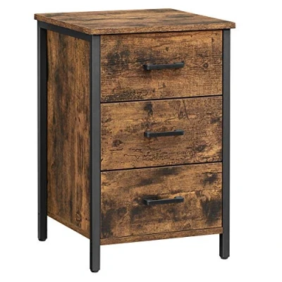 Afbeelding van Bijzettafel met 3 laden in vintage bruin zwart ontwerp
