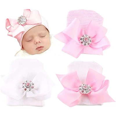 Afbeelding van DRESHOW Babytulband geboortemutsen hoeden vlinderstrikken schattig elastisch kind petten mutsen voor baby meisjes jongens, 3 stuks strik gebreid strass lint / 0 maanden