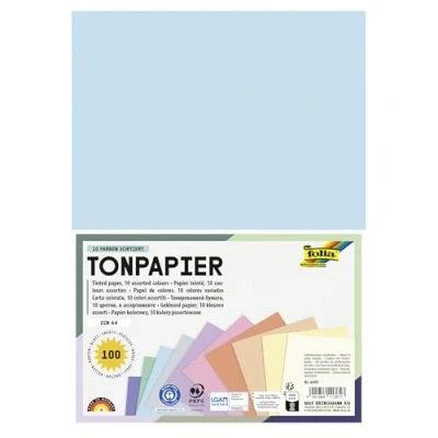Afbeelding van Folia Gekleurd Tekenpapier Pastel, Ft A4, Pak Van 100 Vel In 10 Geassorteerde Kleuren
