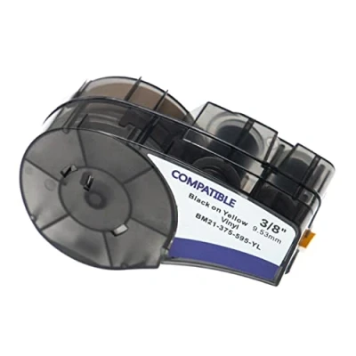 Afbeelding van vhbw Lint cassette vervangt Brady M21 375 595 YL voor labelapparaat 9,53 mm zwart op geel, vinyl