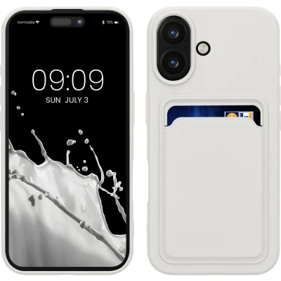 Afbeelding van kwmobile telefoonhoesje geschikt voor Apple iPhone 16 Hoesje met pasjeshouder TPU case in wit
