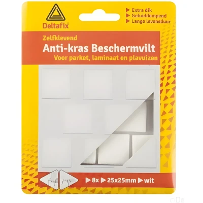 Afbeelding van Deltafix Anti krasvilt Vierkant 25x25mm Wit 8 Stuks