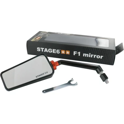 Afbeelding van spiegel Stage6 F1 glans zwart links brommer scooter spiegels motor