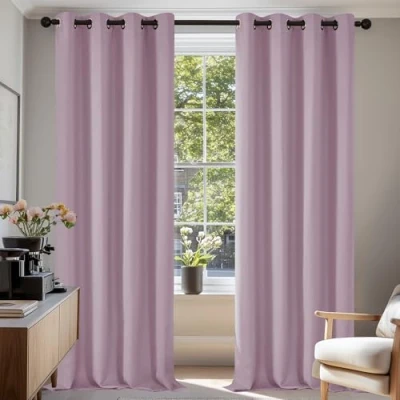 Afbeelding van Deconovo Warmte isolerende verduisteringsgordijnen, gordijnen voor meisjesslaapkamer, modern design met oogjes, 140 x 270 cm (breedte hoogte), lichtroze, 2 stuks