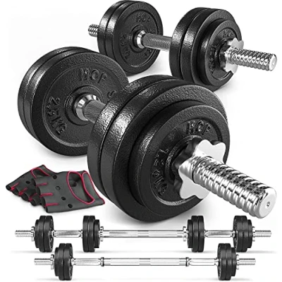 Afbeelding van Hop Sport Verstelbare halterset met 2 korte halterstangen, gekartelde greep, verbindingsbuis en gietijzeren gewichtsschijven, 30 kg, stersluitingen, Barbell 2x15 Gietijzer, Gewichtheffen