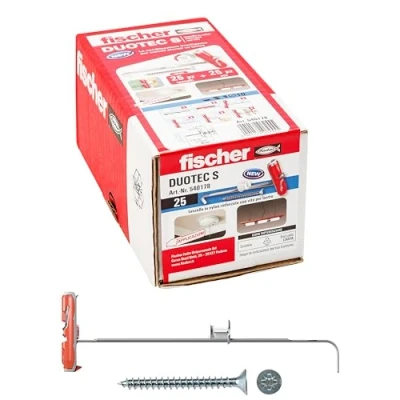 Afbeelding van fischer DuoTec 10 nylon tuimelpluggen met platte verzonken PZ schroef/doos van 25 stuks