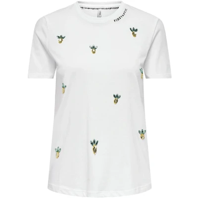 Afbeelding van ONLY Onlkita LIFE Pineapple Tshirt print, Dames, Maat: Medium, Bright white
