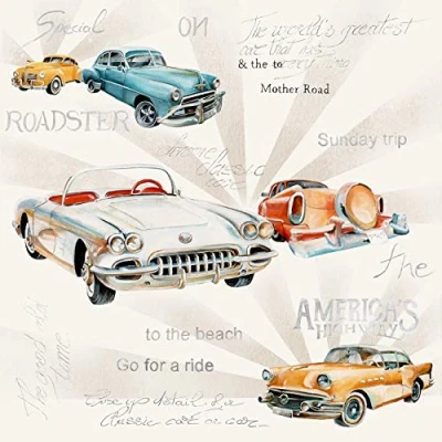 Afbeelding van Set van 20 klassieke antieke servetten auto&#039;s vintage 33 x cm