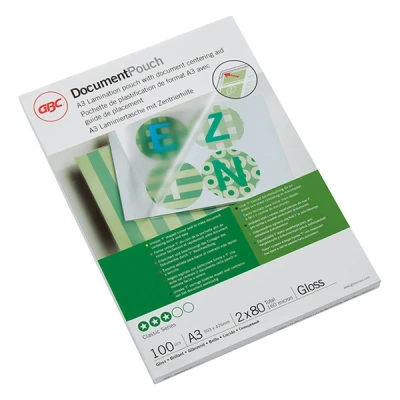 Image de GBC 80 microns pack de 100 brillant 303 x 426 mm pochettes plastifiées