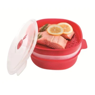 Afbeelding van Snips 020998 4 liter stoom met 2 dienbladen, magnetroncontainer, kleur rood, Tempozero lijn, 26,5 x 22 13,5 cm, gemaakt in Italië, kunststof