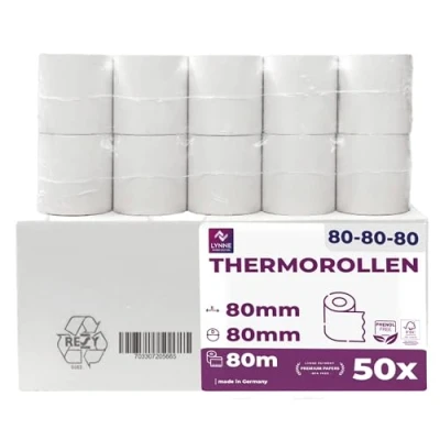 Afbeelding van Thermische rollen 80 mm x m 12 kassarollen ontvangstrollen voor kassa met bonprinter thermisch papier BPA vrij (groot meter