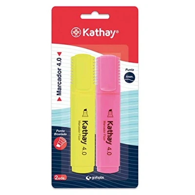 Afbeelding van Kathay Markeerstift 86211953, 2 stuks, geel en roze, afgeschuinde punt 4 mm