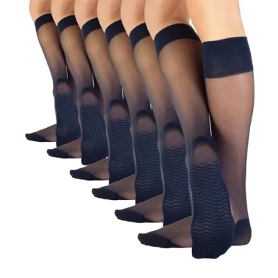 Afbeelding van CALZITALY 6 paar kniekousen met microvezelzool, zwart, natuurlijk, blauw, 20 denier, gemaakt in Italië (één maat, blauw)