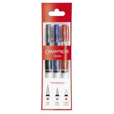 Afbeelding van Penseel Caran d&#039;Ache medium, breed , fibre tip set à 3st