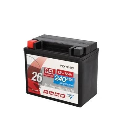 Afbeelding van CARTEC Motorfietsaccu YTX12 BS, 10 Ah, 180 A, motor start geltechnologie, OEM kwaliteit, laadcyclusbestendig, onderhoudsvrij
